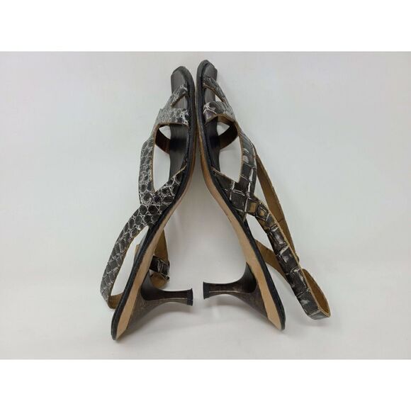 CYDWOQ VINTAGE BLACK SILVER GATOR LEATHER STRAPPY SANDALS KITTEN HEEL SIZE 37 US - Picture 7 of 8